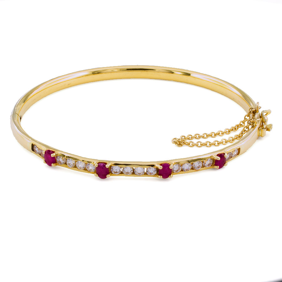 18ct gold Ruby / Cubic Zirconia hinged Bangle
